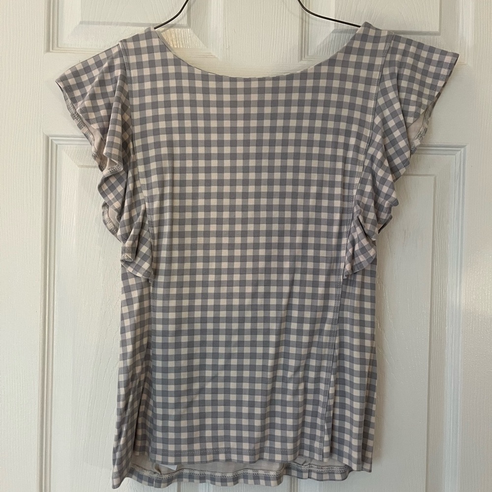 Ann Taylor Grayish Blue checkered Top with open back